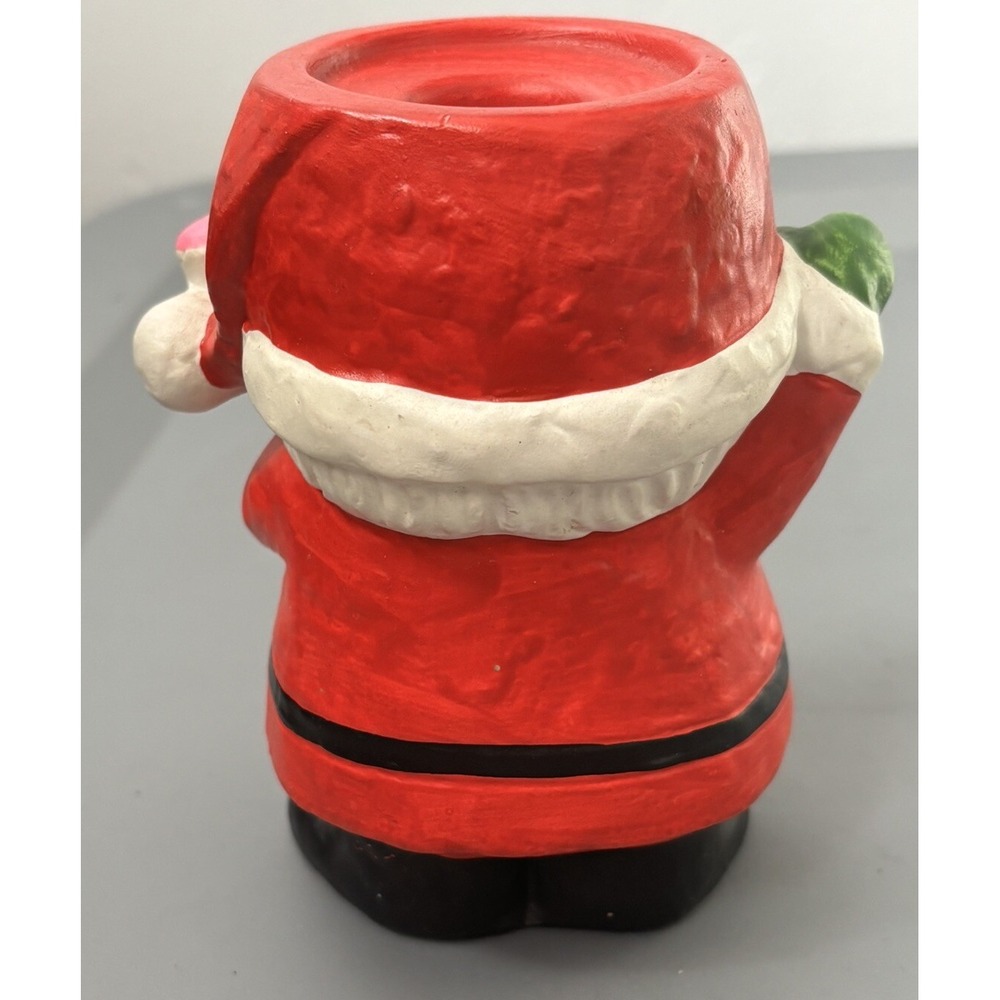 Vtg 60s Kitschy Santa Figure Holding Candycane Holds Tapered Candle 5202 Stamp - Picture 2 of 6